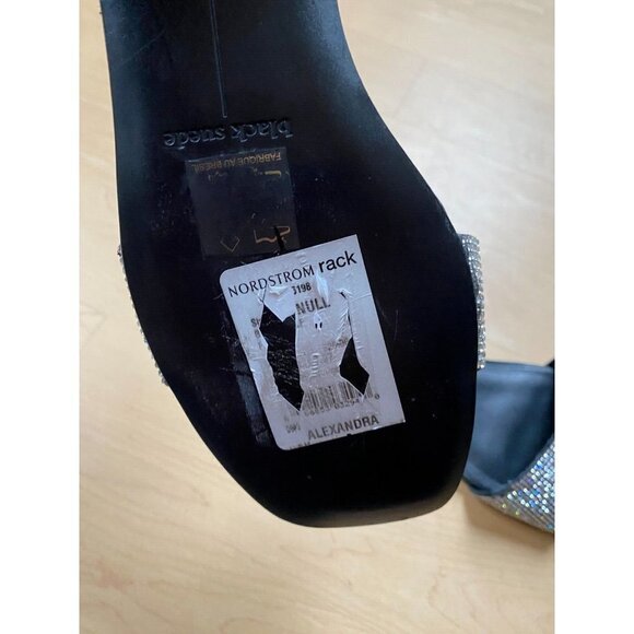 BLACK Suede Studio Women's Slides "Alexandra" Sandals Flats Stones - Picture 7 of 8